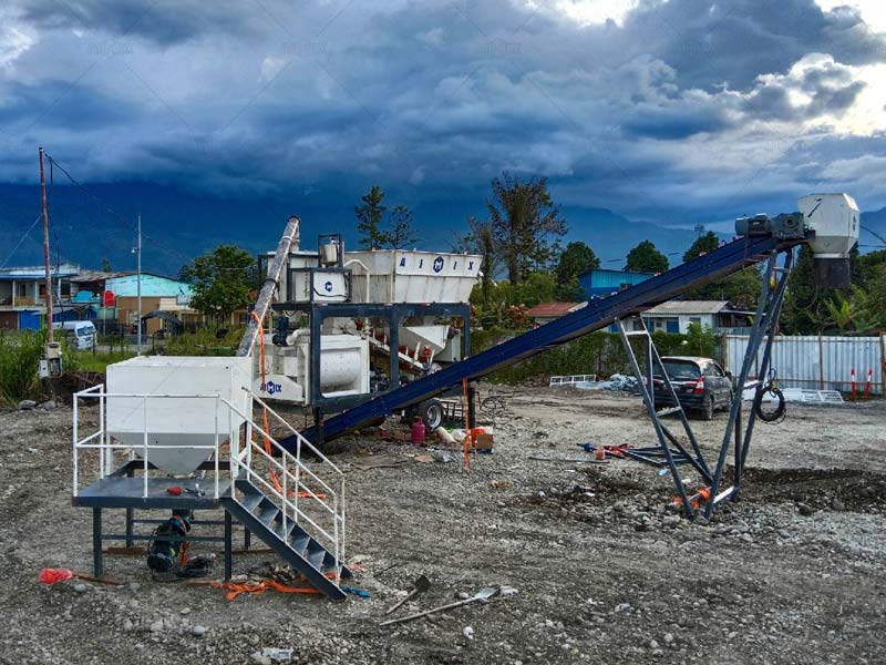 Compact Mobile Concrete Plant Used in Road Construction Projects